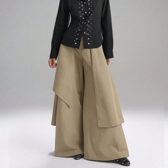 Khaki Casual Women's Asymmetrical Wide Leg Skirt